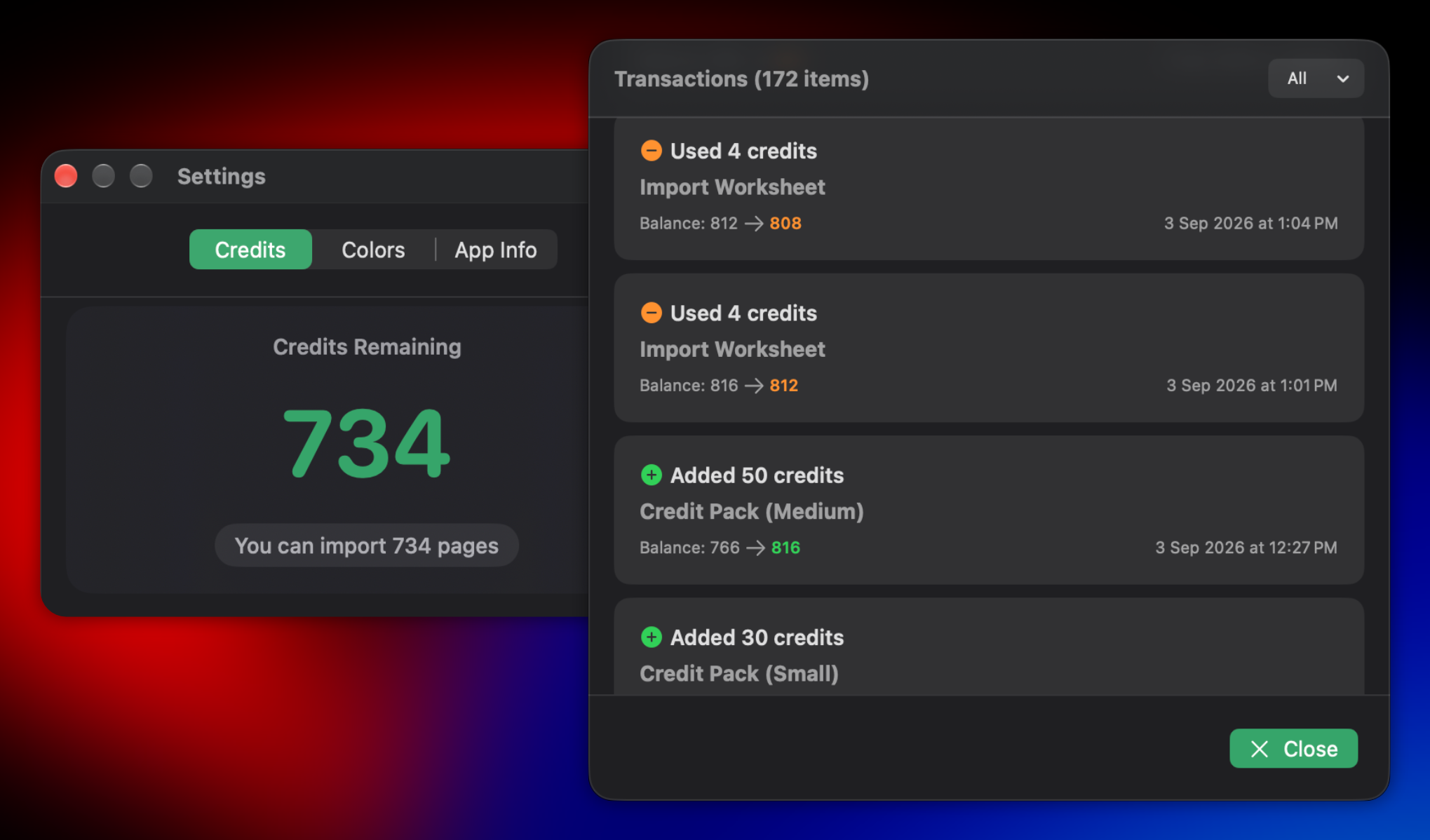 Qubase credit balance screen