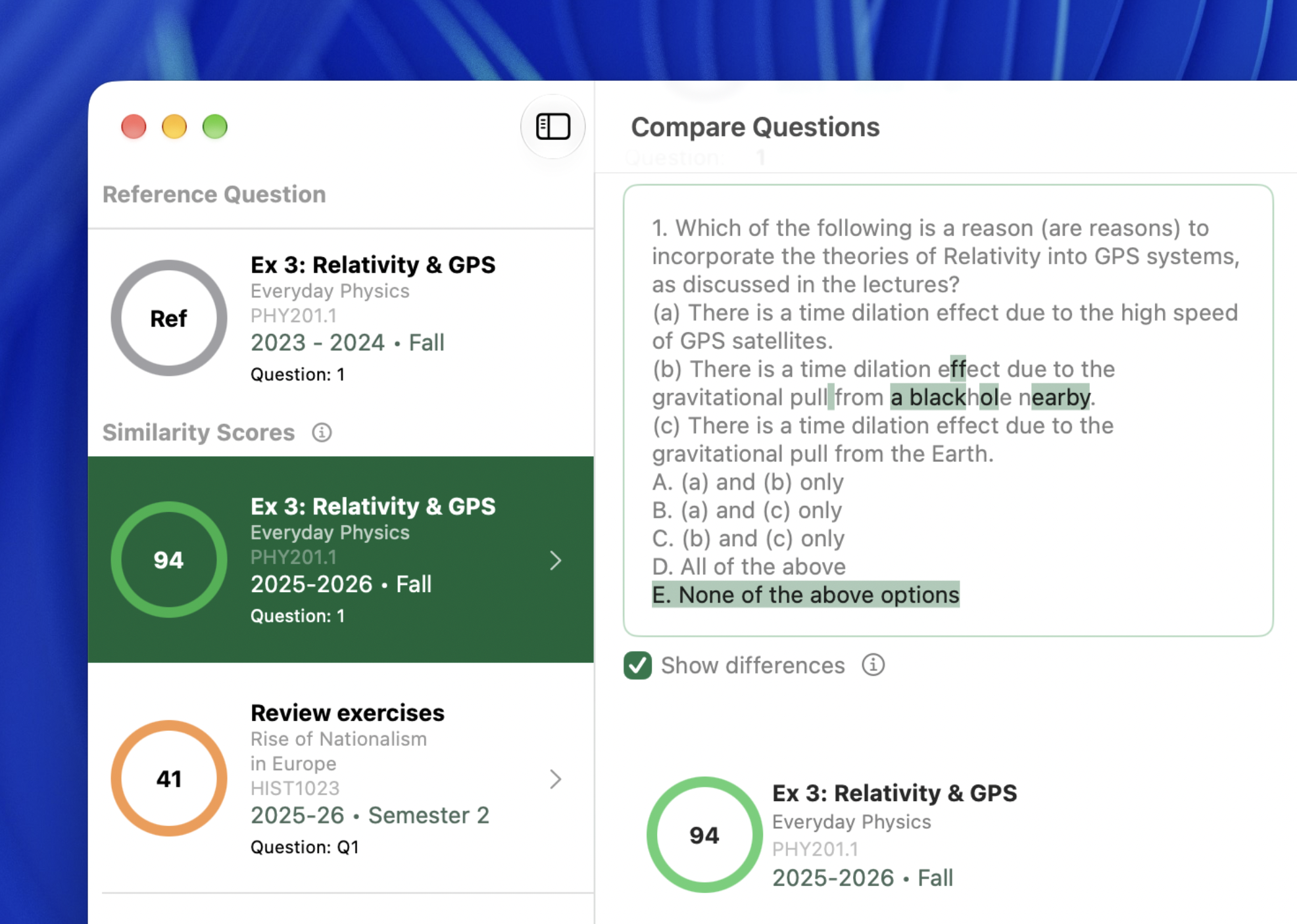 Database search screen